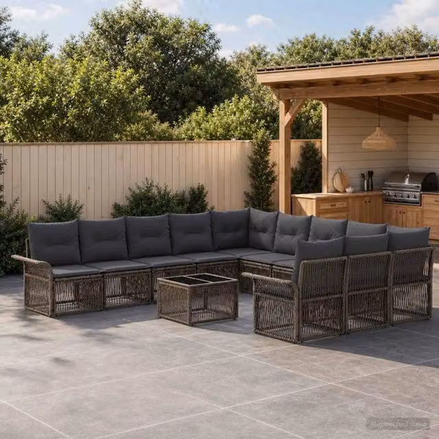 Set Divano da Giardino a Forma a U vidaXL Grigio con Tavolino e Cuscini in Rattan e Metallo