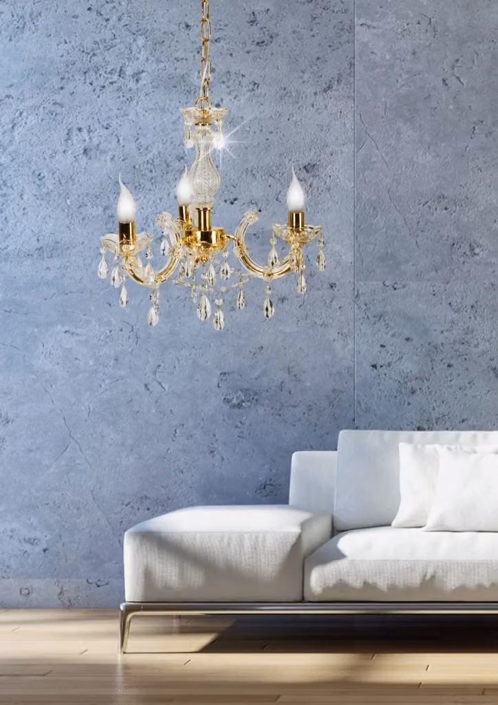 Lampadario a sospensione Candellux Maria Teresa in metallo e cristallo oro, 3xE14, H 105 cm x L 48 cm – 2