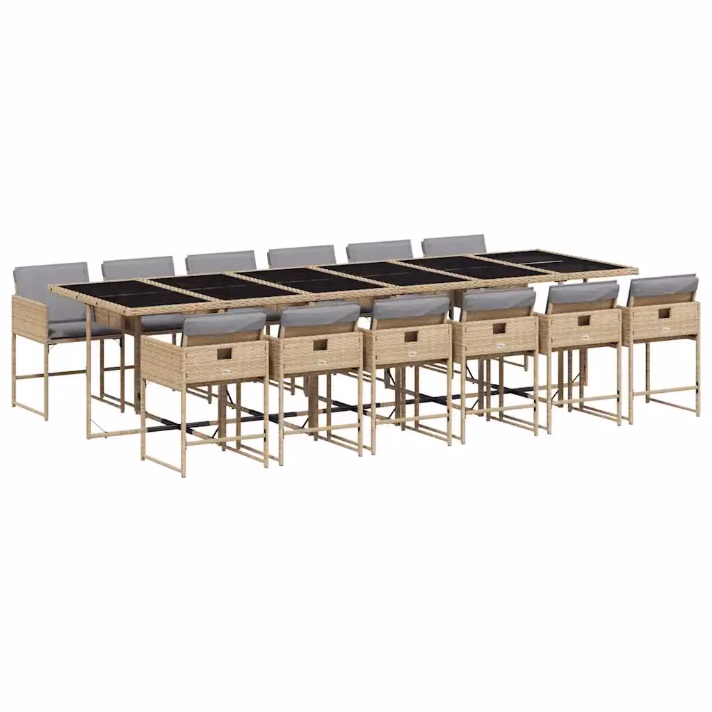 Set Pranzo da Giardino vidaXL in Polyrattan con Cuscini Beige, Nero e Grigio, 13 pz – 2