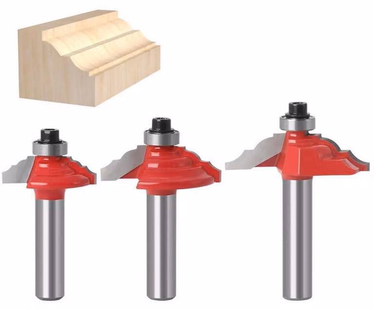 Set di frese in metallo duro, profilo a "rombo", 3 pezzi, diametro gambo 8 mm, per lavorazione del legno