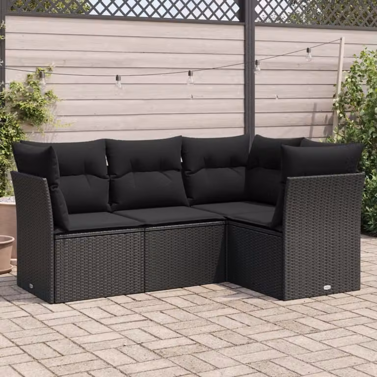 Maison Exclusive - Set divani da giardino 4 pezzi con cuscini in polyrattan nero