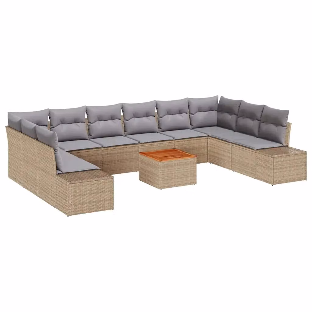 Set Divano da Giardino vidaXL a forma a U composto da 11 pezzi con tavolino e cuscini beige e grigio – 2