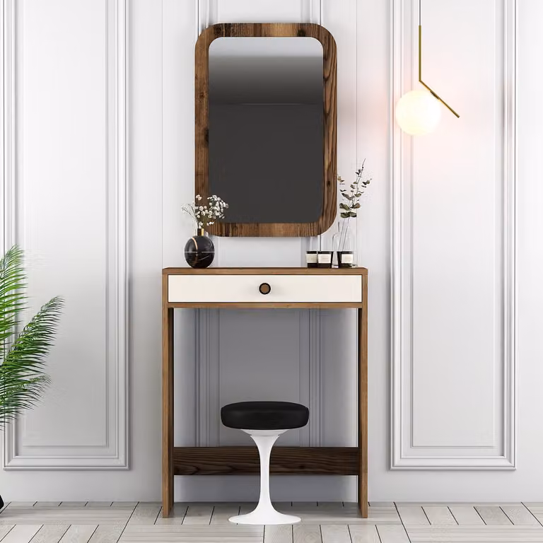 Skye Decor, Lizbon Mirror - Noce, Crema, Toeletta, Noce, 100% PANNELLI DI PARTICELLE RIVESTITI IN MELAMMINA, 70 x 84,7 x 40 cm