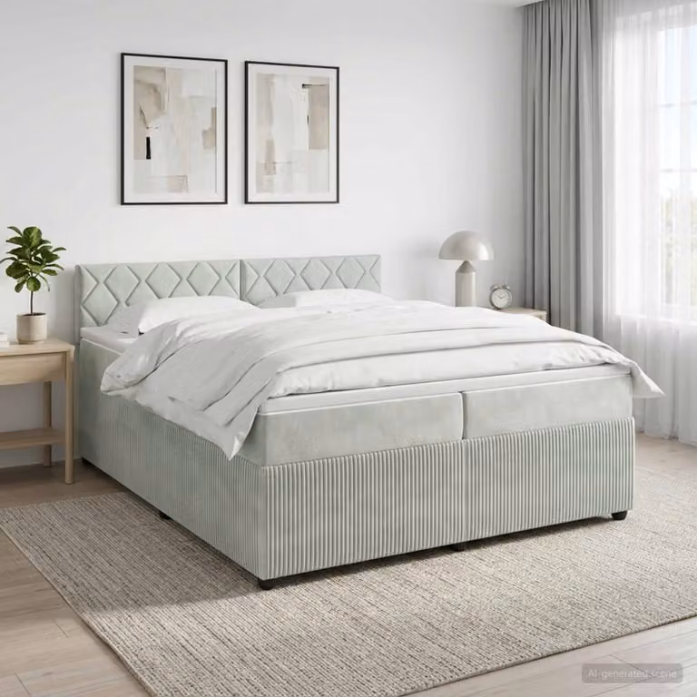Letto box spring con materasso ibrido vidaXL in tessuto Grigio Chiaro L/P/H: 200 x 200 x 88 cm