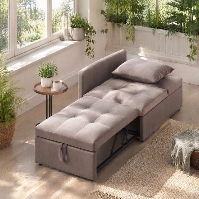 Divano letto 3 in 1 REDOM in lino grigio con schienale regolabile L: 177 cm, P: 68 cm, H: 65 cm