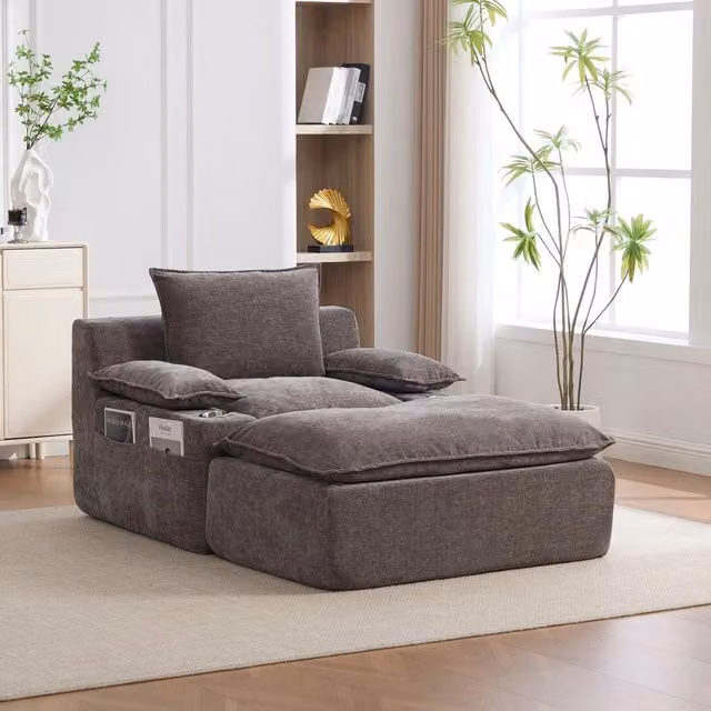 Poltrona relax Chaise Longue Minimal in tessuto chenille grigio con 4 cuscini per soggiorno – 1
