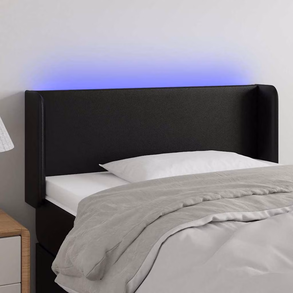 Testiera per letto vidaXL in similpelle nera con illuminazione LED e porta di ricarica USB, L 93 cm x P 16 cm x H 78/88 cm
