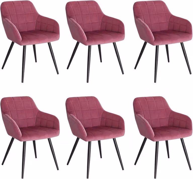 WOLTU 6 x sedie da sala da pranzo set di 6 sedia da sala da pranzo sedia da cucina sedia imbottita sedia di design con braccioli, con seduta in velluto, struttura in metallo, Bordeaux