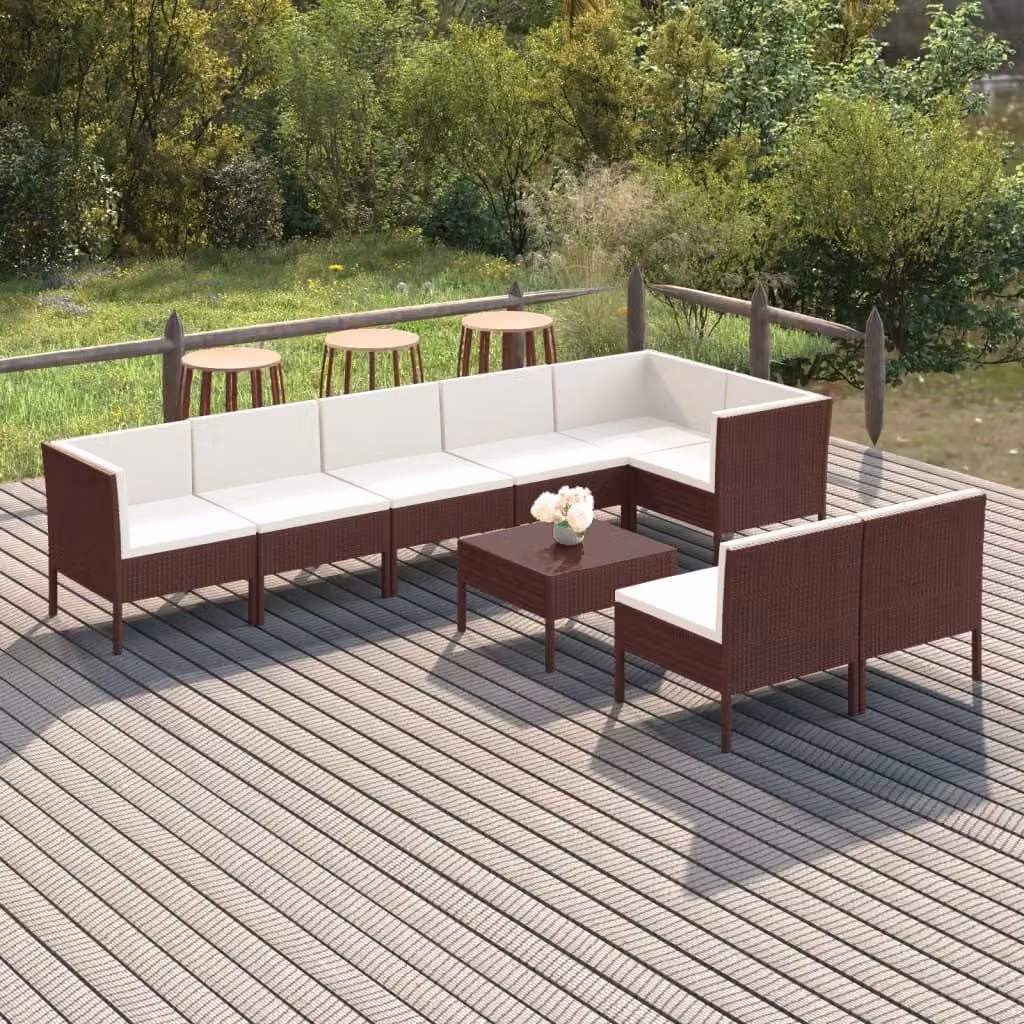Maison Exclusive - Set da giardino da 9 pezzi con cuscini in rattan sintetico marrone