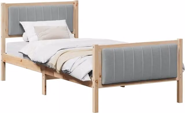 Letto singolo moderno DESIGN IN in legno di pino con struttura imbottita in tessuto, marrone e grigio chiaro, L/P/H: 90 x 200 cm – 1