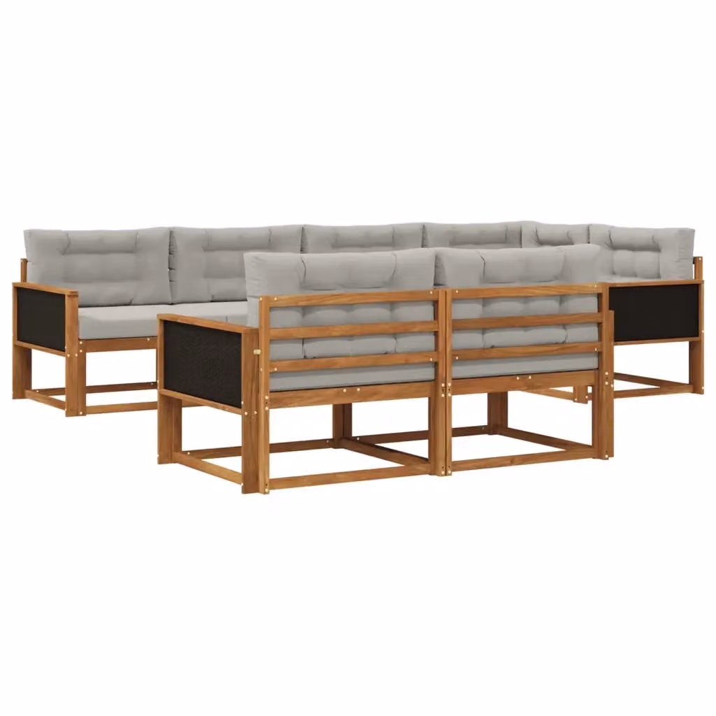 Set di divani da esterno a L vidaXL in legno di acacia con cuscini, marrone e grigio – 2