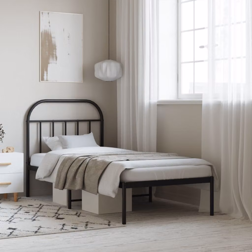 The Living Store Struttura letto con testiera in metallo nero 90x200 cm