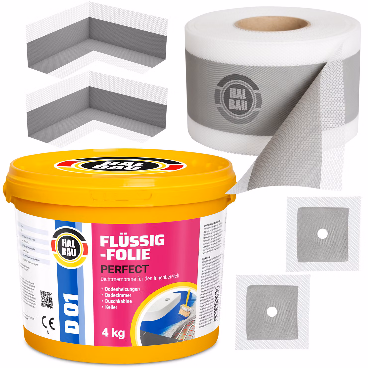 Kit di impermeabilizzazione Foglio liquido 4 kg Nastro sigillante 5mb HALBAU Terra Bagno Doccia SETH02