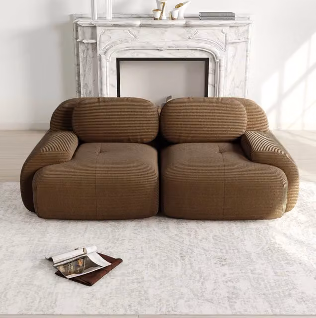 Divano modulare 208x103x70 cm in tessuto, marrone, senza montaggio, per soggiorno –