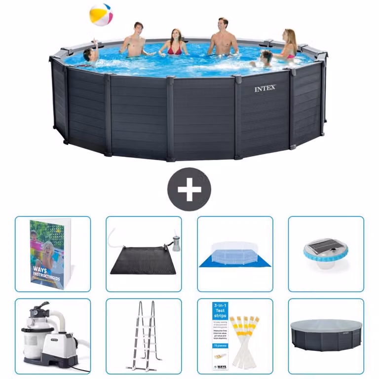 Pannello per piscina in grafite, modello Rund - 478x124 cm - composto da 7 elementi, codice S598