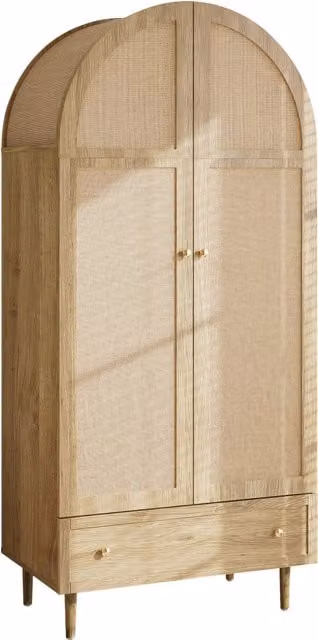 Armadio Chicfurn con 2 ante in tessuto e 2 cassetti, struttura in MDF con asta appendiabiti, beige e marrone, L: 79 cm, P: 50 cm, H: 175 cm