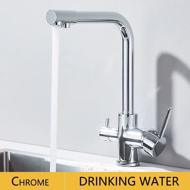 Rubinetto da cucina con filtro dell'acqua - Miscelatore per lavello - A due manopole - Bocchetta girevole a 360° - Acqua calda e fredda - Montaggio monoblocco - Cromato