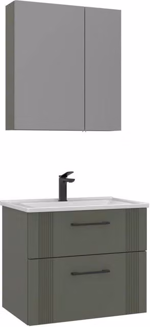 Set mobile lavabo con specchio Bari 65 v2 Hanah Home, Verde opaco, L 65 x P 45 x H 55 cm – 1