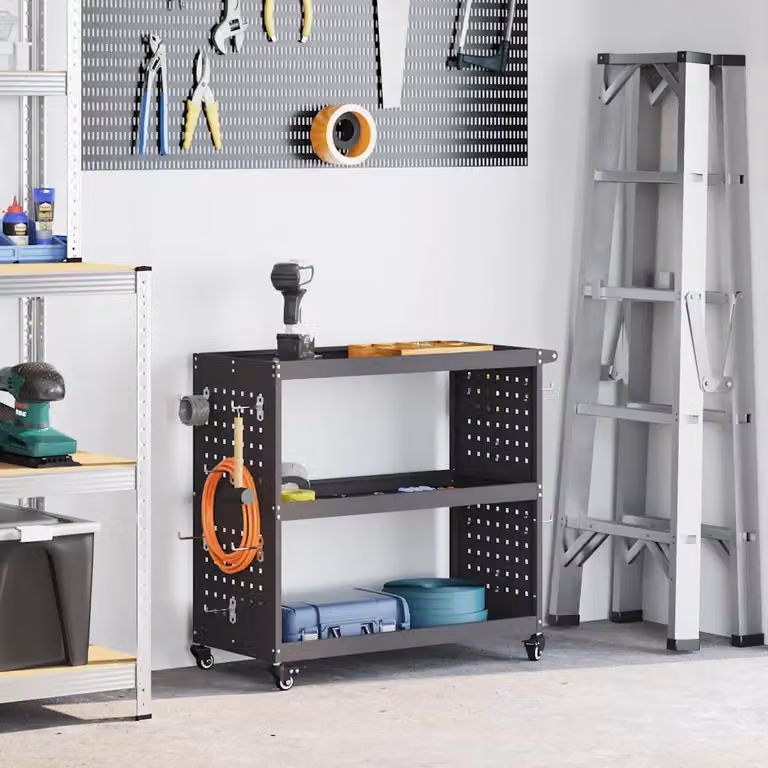 Carrello per attrezzi con scaffale vidaXL in acciaio nero L: 75 cm, P: 35 cm, H: 73 cm