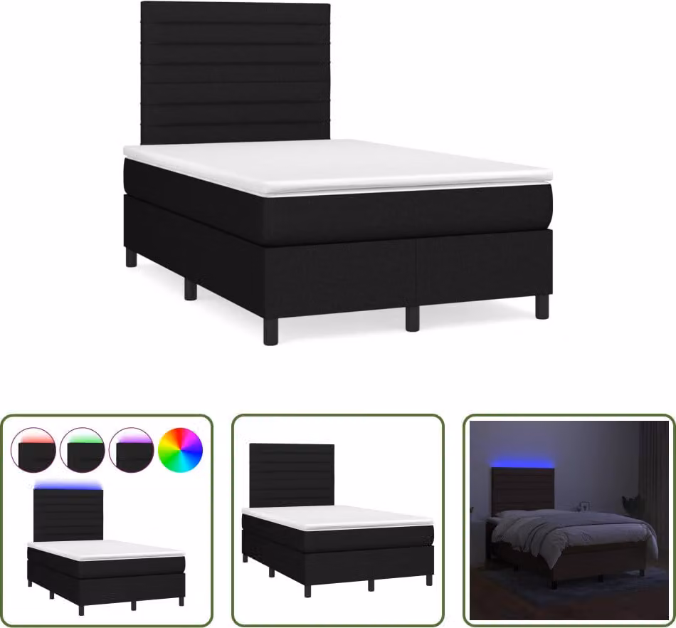 The Living Store Letto a molle con materasso e LED nero 120x190 cm in tessuto