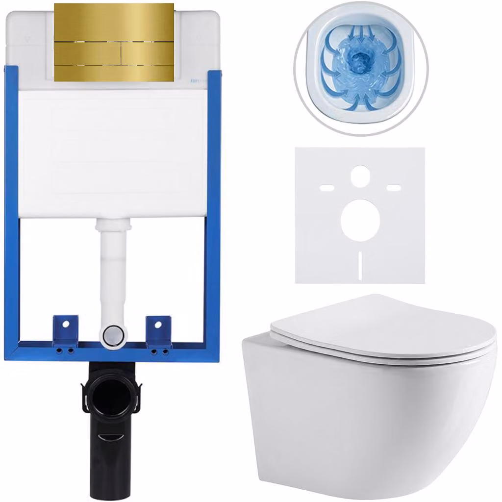 CERANO - Set completo per WC da incasso Lite/Verde - bianco lucido - pulsante per WC Line, dorato - da incasso - 49x36 cm
