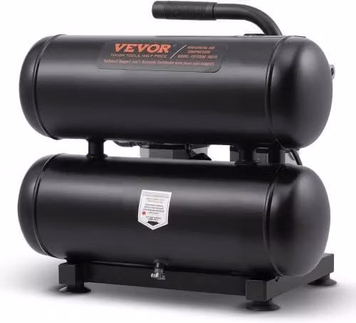 Compressore d'aria VEVOR senza olio con serbatoio in acciaio inox da 18 L, modello ultra silenzioso 80 dB in colore nero per riparazioni auto, gonfiaggio pneumatici e verniciatura a spruzzo