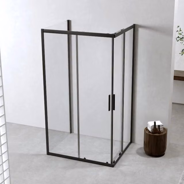 Box Doccia 3 Lati 70x100x70 Cm h190 Scorrevole Profili Nero Opaco Vetro 6mm Trasparente| Neat