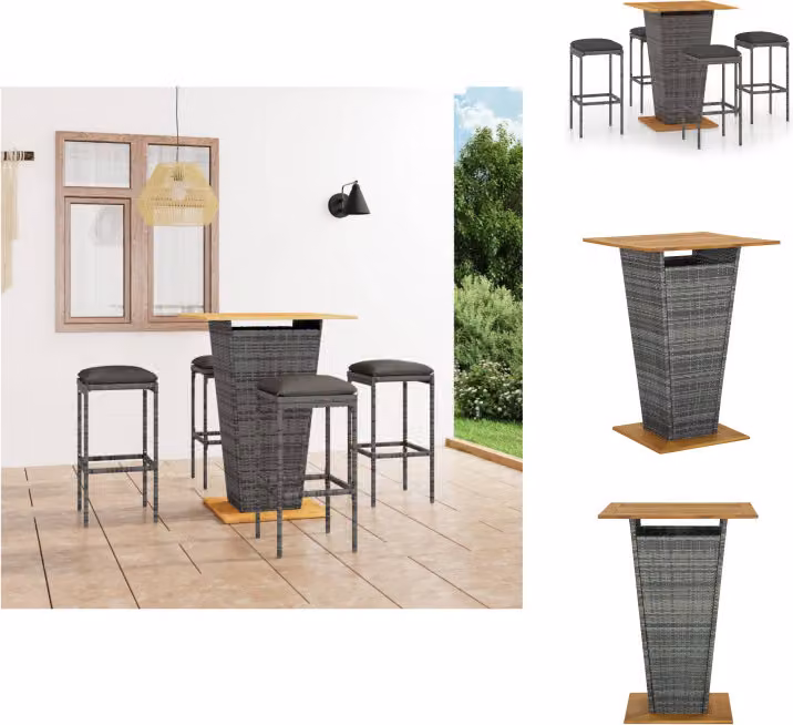 vidaXL Set bar da giardino 5 pezzi con cuscini in poly rattan grigio - Set di mobili da giardino