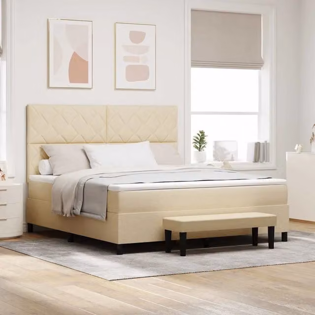 Letto ibrido con molle a tasche e testiera vidaXL in tessuto beige L/P: 180 x 200 cm
