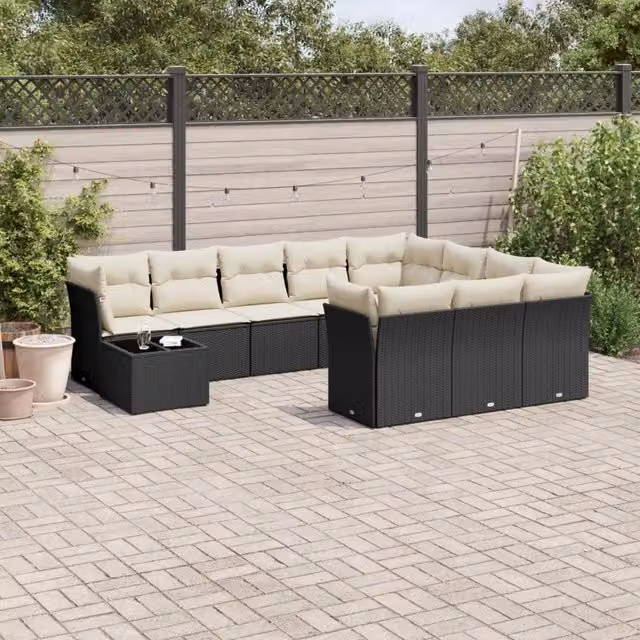 Set Divani da Giardino 11 pz con Cuscini in Polyrattan Nero 3250095