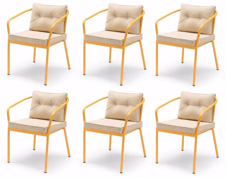 Sedia beige e arancione, stile moderno, struttura in metallo, morbida imbottitura della seduta