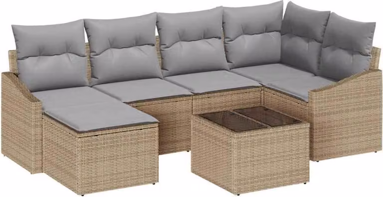 Set di divani con cuscino 7 pcs Beige polyrattan
