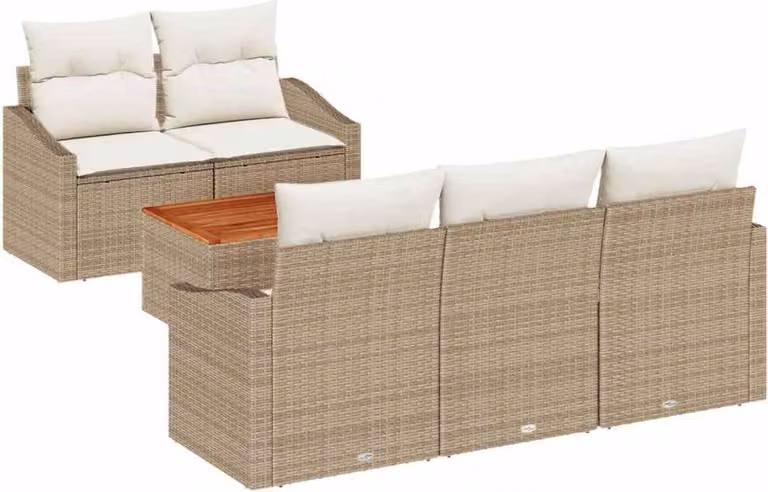 Set Divano da Giardino 6 pcs Beige e Crema polyrattan