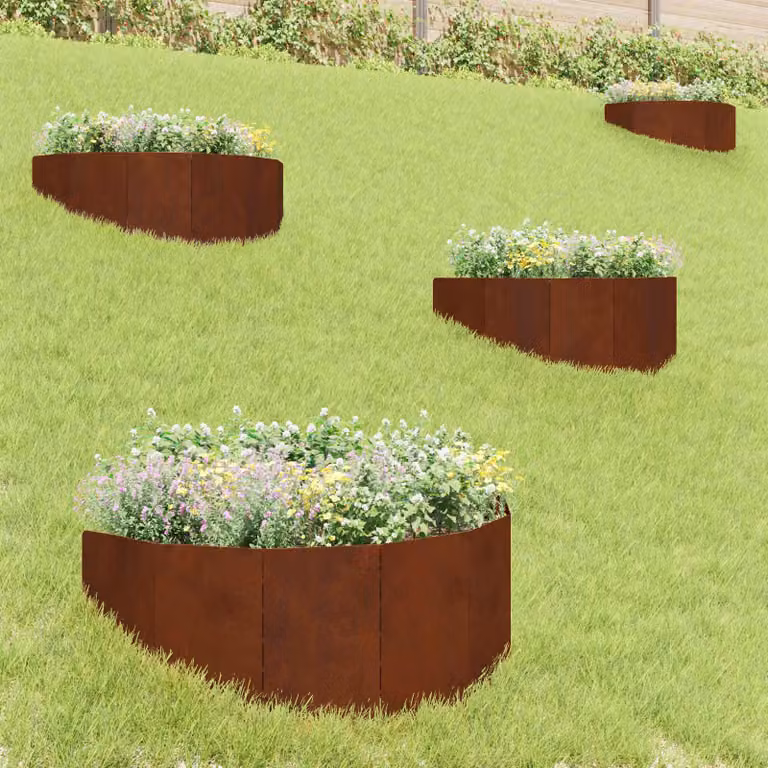 Set di 4 bordure per prato vidaXL in acciaio color ruggine, 100 x 45 cm