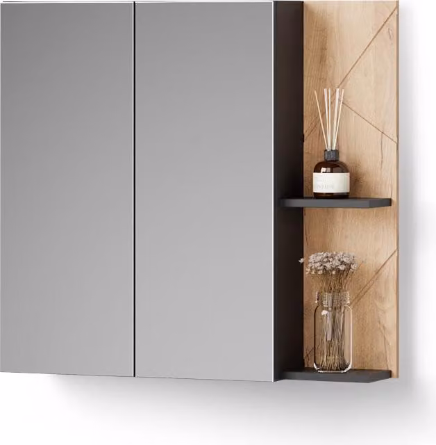 Mobiletto a specchio Livinity Ronco Antracite/Rovere dorato 80 x 75 cm, Model 53137
