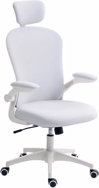 Sedia da ufficio ergonomica Zephmum con schienale in rete e supporto lombare regolabile, colore bianco, L: 62 cm, P: 64 cm, H: 120 cm