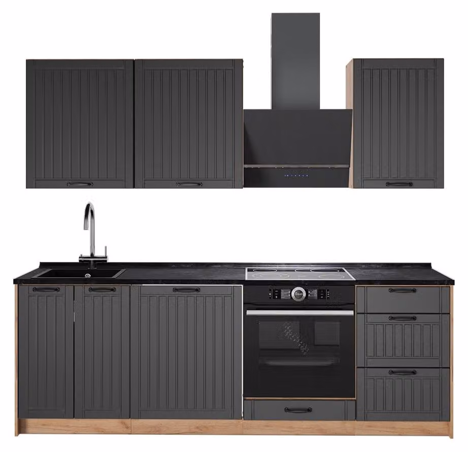 Cucina componibile Vicco Fame-Line Grigio scuro/Rovere dorato 230 cm senza piano di lavoro, Model 63985
