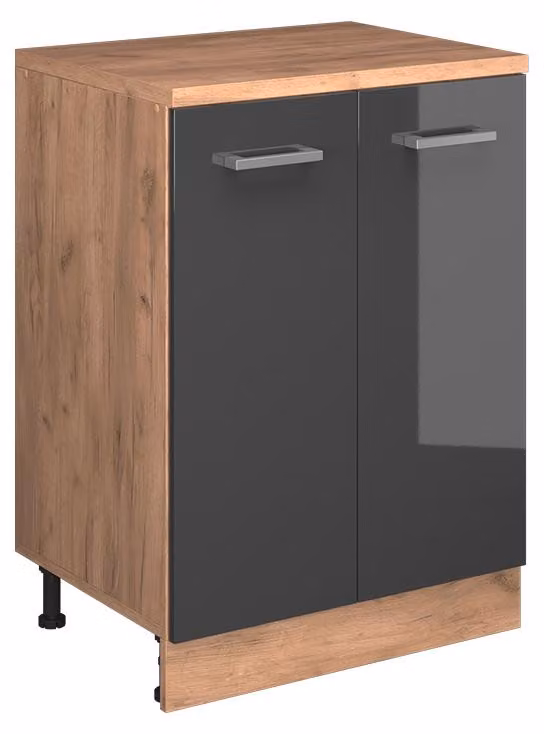 Mobile cucina sottotetto Vicco R-Line Antracite lucido 60 cm senza inclinazione con 2 ante, Model 61755