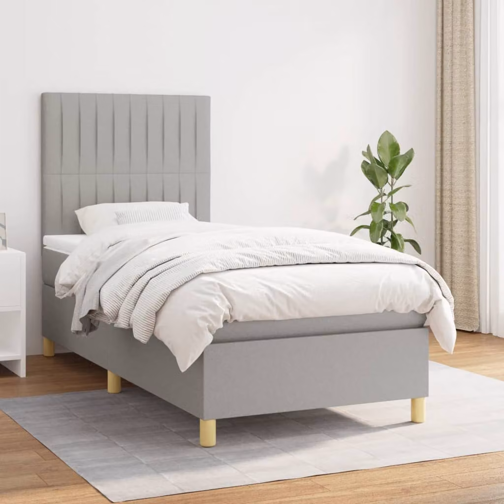 vidaXL Letto Ibrido con Giroletto a Molle e Materasso a Tasche Grigio e Bianco L/P/H: 190 x 90 x 28 cm