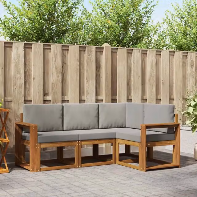 Set di divani da esterno 4 pz Grigio Naturale e Chiaro 3366329