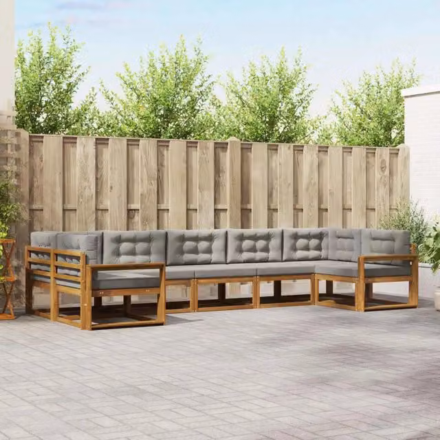 Set di divani da esterno 7 pz Grigio Naturale e Chiaro 3368109