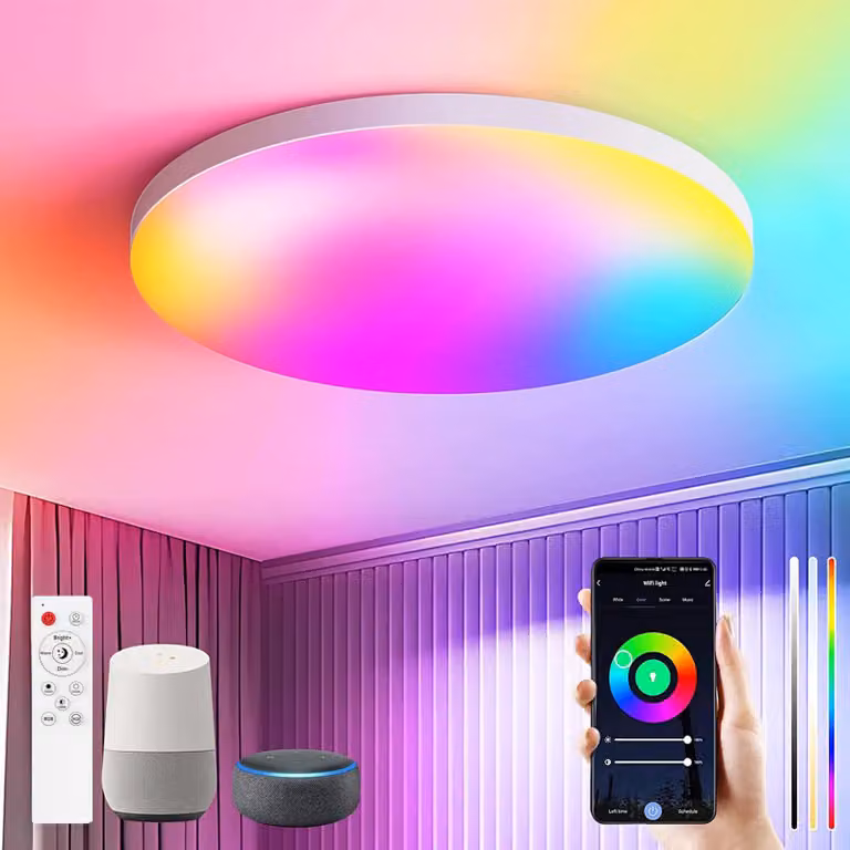 Plafoniera LED intelligente 48W RGB Dimmerabile Plafoniera WiFi con telecomando, compatibile con Alexa Google Home