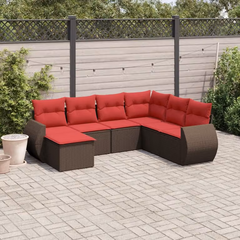 Set di divani da giardino vidaXL in polyrattan marrone con cuscini, componibile a L per esterno
