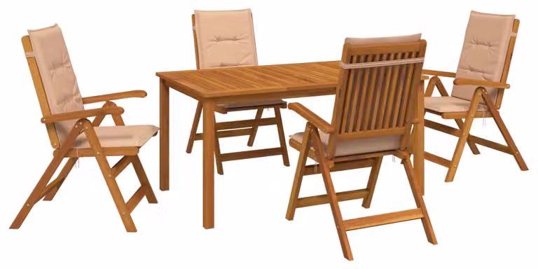 Set da pranzo da giardino composto da 5 pezzi, in legno massello di acacia naturale