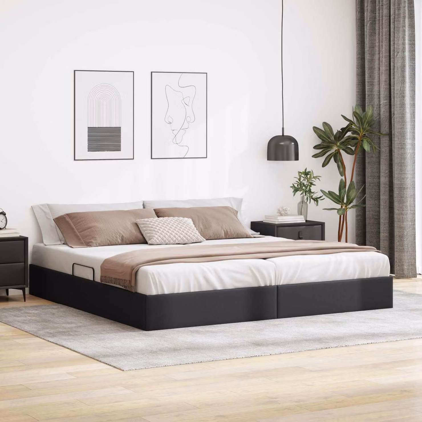 Letto ottomano moderno vidaXL in pelle sintetica nera con base a sollevamento L/P/H: 200 x 200 x 280 cm