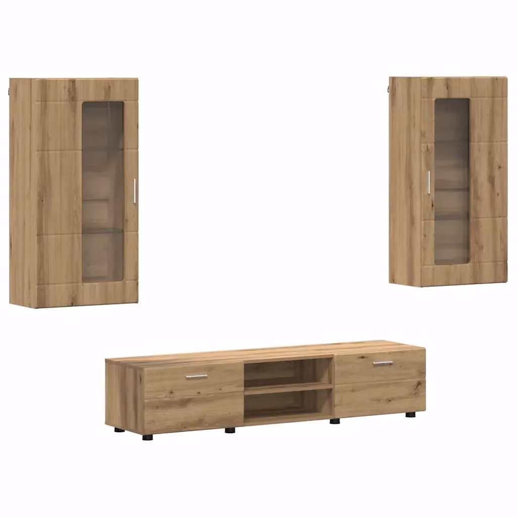 Set mobile TV vidaXL FLORIN in legno rovere marrone, 3 pezzi, moderno – 2