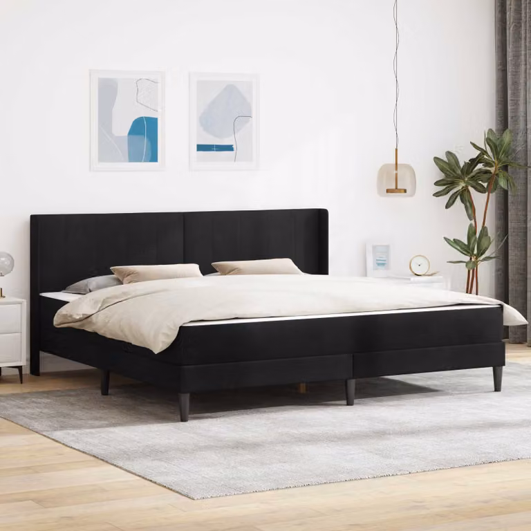 vidaXL Letto matrimoniale moderno in velluto nero con materasso L/P/H: 200 x 200 x 280 cm