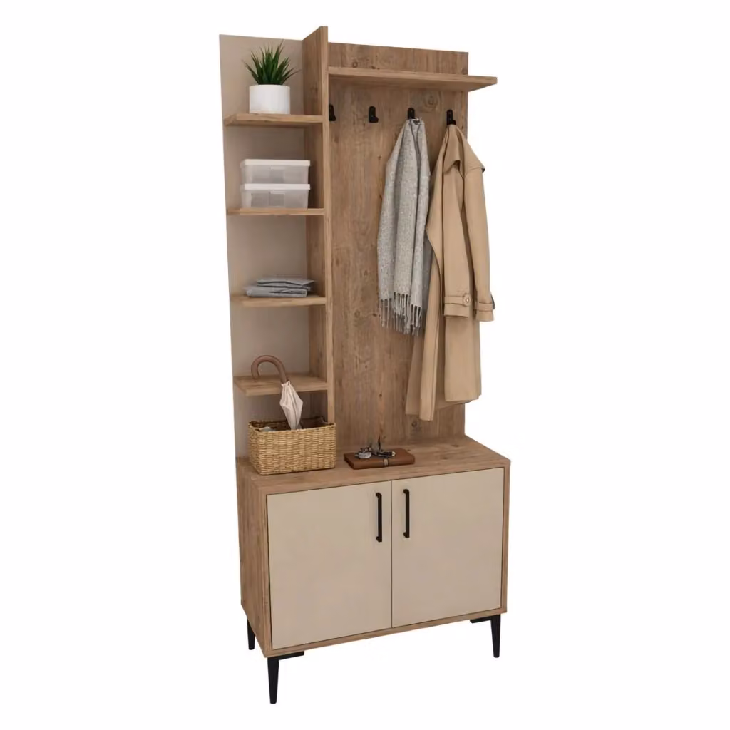 DMORA Mobile da Ingresso Moderno con 6 Ante, Rovere Marrone e Beige, L: 74 cm, P: 33 cm, H: 183 cm – 2