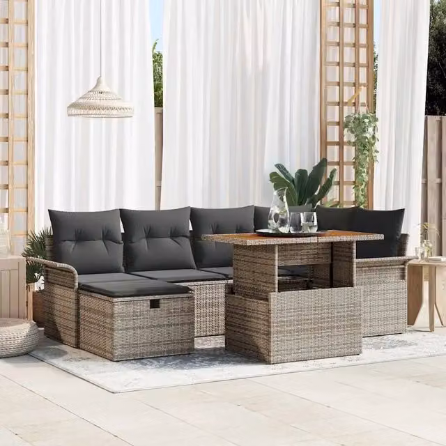 Set Divano da Giardino 7 pz Grigio polyrattan 3361244