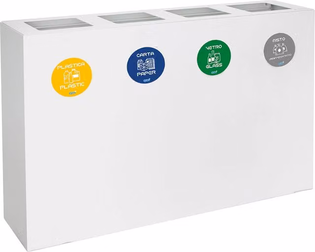 Pattumiera per Raccolta Differenziata 4 Scomparti 240 L 120x30x80 cm in Acciaio Verniciato Bianco